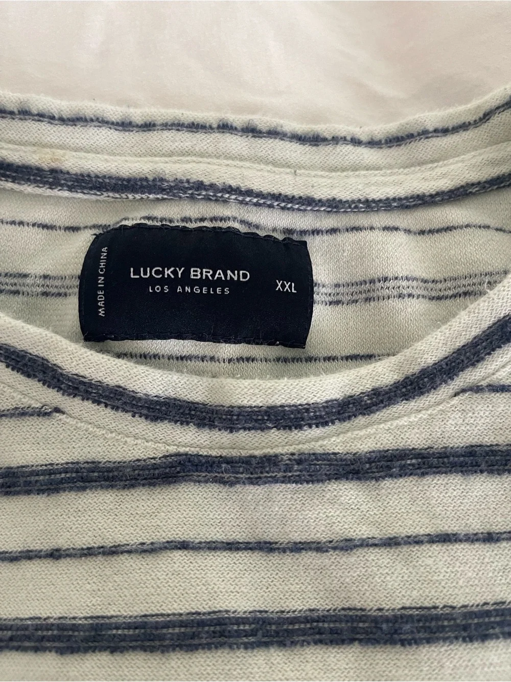 Lucky Brand White and Navy Striped Short Sleeve Tee